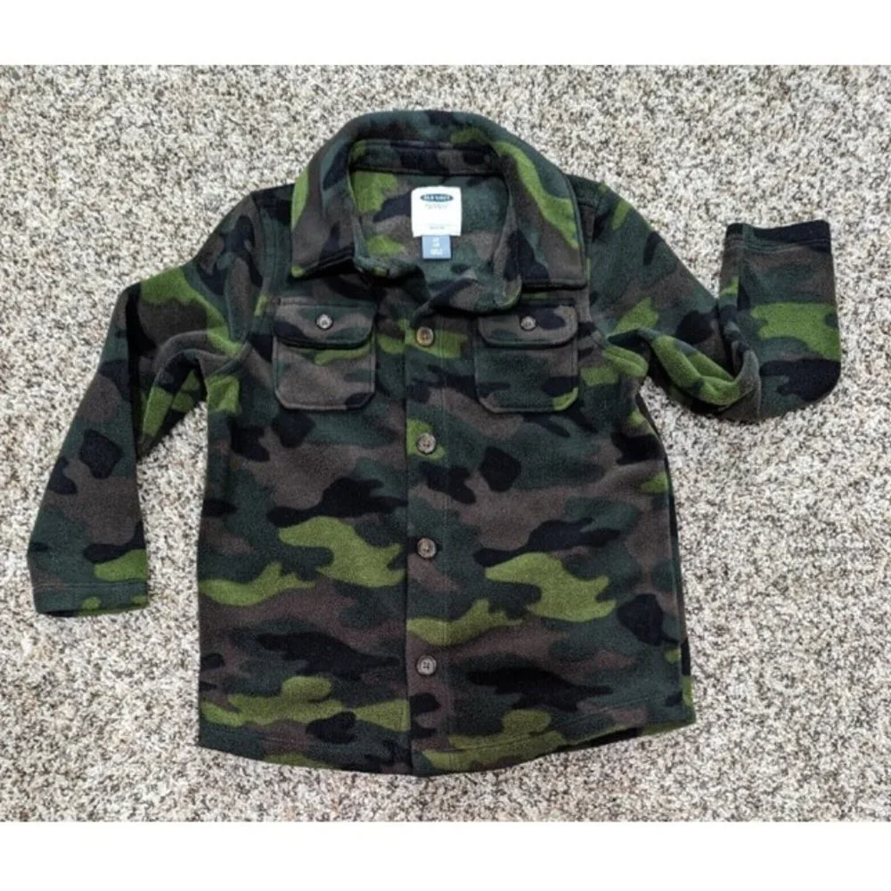 Old Navy Boys Size 4T Fleece Camouflage Shirt Jacket Warm Button Front Pockets